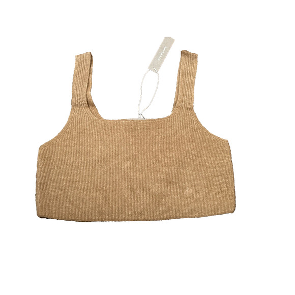 Everlane Womens M The Cozy Stretch Tank Cropped Wool Blend Fuzzy Knit Camel NWT - Picture 2 of 9